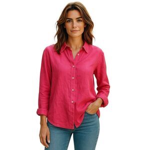 Kiko Fuchsia Women  Blouse 100% Linen Size M Long Sleeves   Brand New # 015